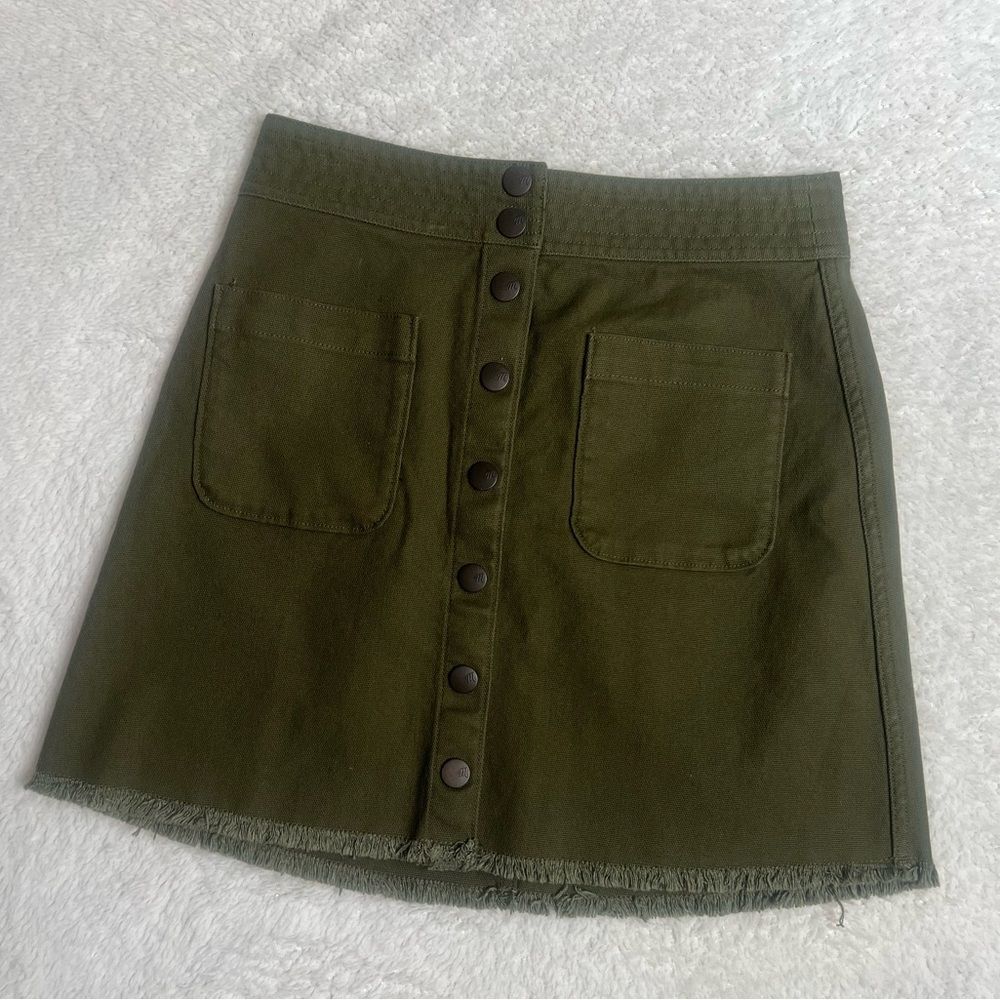 Madewell A line green mini frayed denim skirt size 00 rock grunge‎ edgy